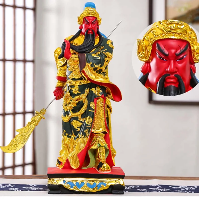 

48CM Large Southeast Asia Home store COMPANY talisman Wealth God RED FACE Dragon GUAN GONG GUAN ER YE Good luck gilding statue