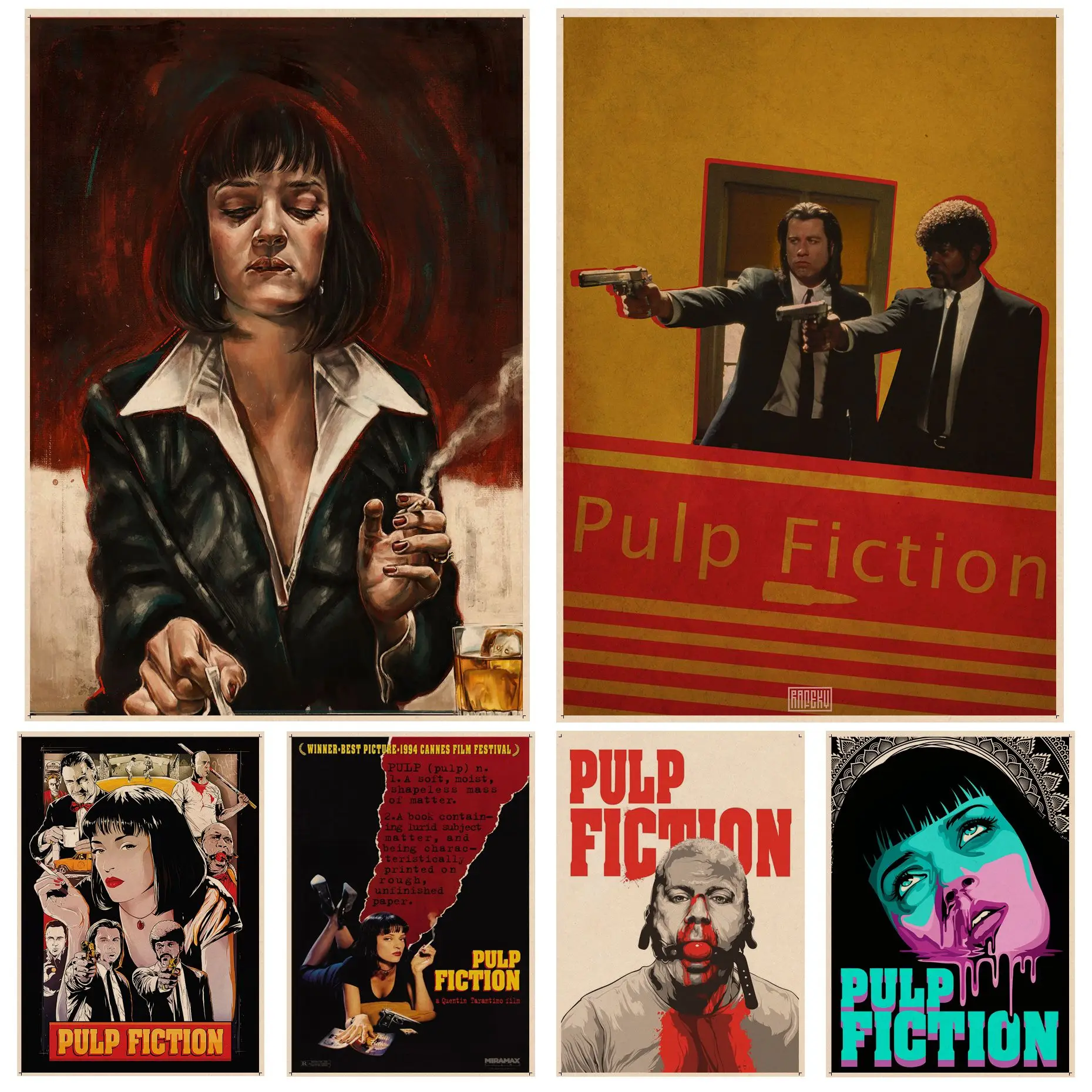 

Movie Pulp Fiction Movie Posters For Living Room Bar Decoration Aesthetic Art Wall Painting