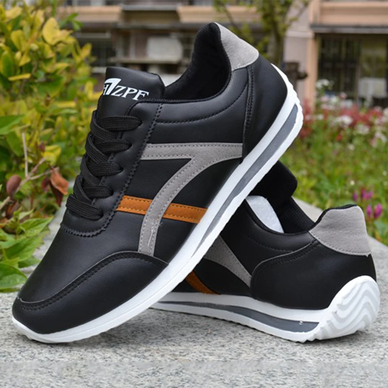 New Men's Shoes Fashion PU Leather Non-Slip White Shoes Casual Sports Shoes Men's Round Toe Low-Top Comfortable Running Shoes 44