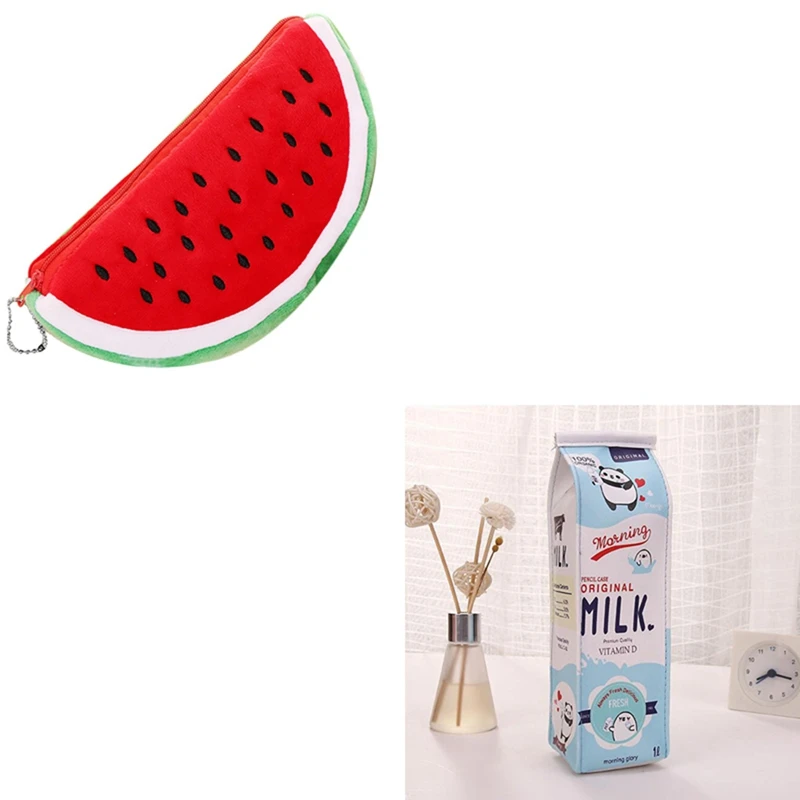 

2PCS Creative Simulation Of Milk Cartoon Pencil Case With Practical Big Volume Watermelon Fruit Kids Pencil Bag