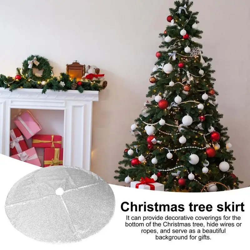 

Christmas Tree Skirt Silver Large Bling Christmas Tree Rug Silver Christmas Tree Decorations Double Layers Fabric Tree Floor