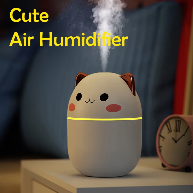 

250ml Ultrasonic Air Humidifier Cute Kawaii Aroma Diffuser with Night Lights Cool Mist Humidifiers Purifier for Car Home Bedroom