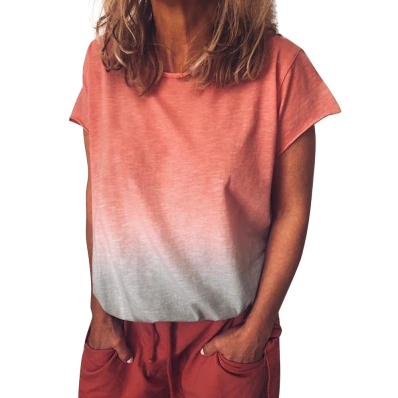 

Футболка женская с коротким рукавом и круглым вырезом, дышащая удобная повседневная рубашка с градиентом, летняя