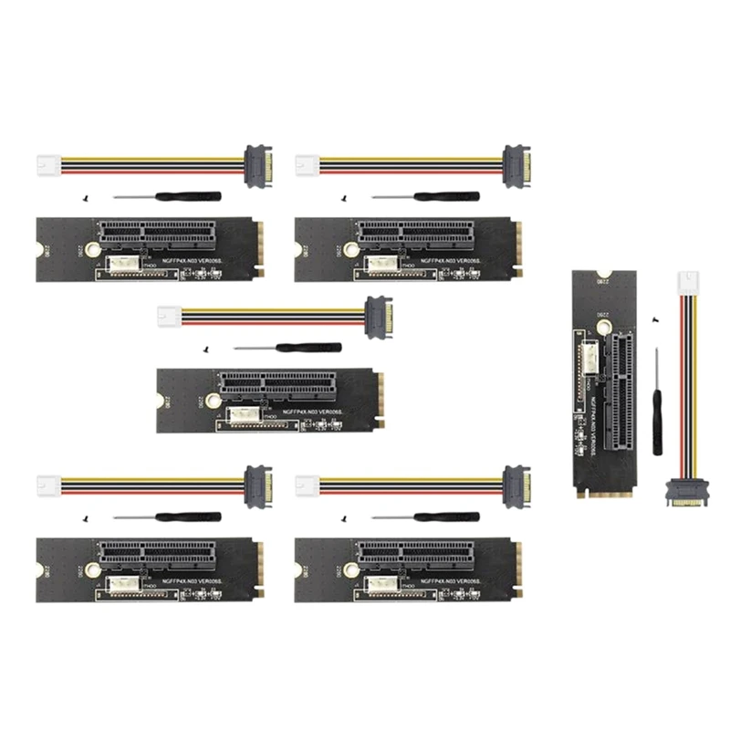 

Адаптер NGFF M.2-PCI-E 4X, Райзер-карта M2 Key M-Pcie X4 со светодиодный ным индикатором напряжения для майнинга биткоинов ETH, 6 комплектов