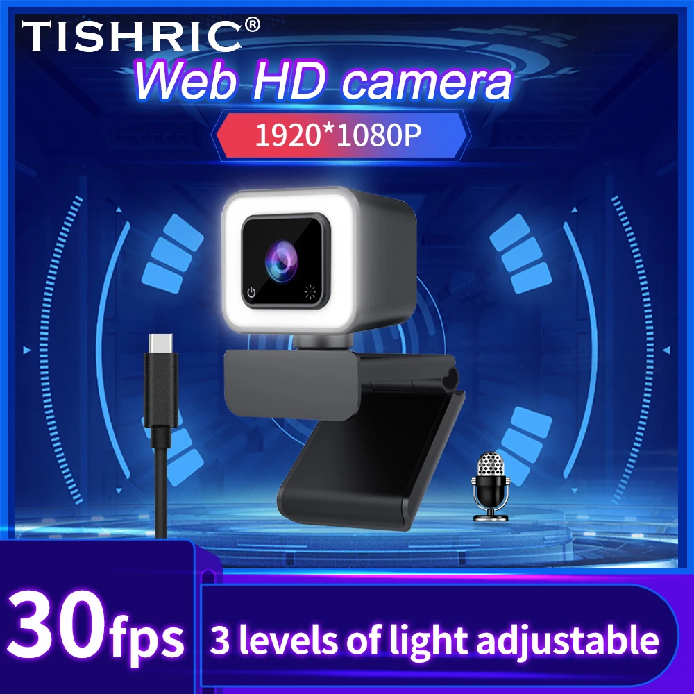 

TISHRIC X801 Webcam 1080P 30Fps Autofocus Web Camera With Microphone LED Fill Light USB Type-C Live Broadcast Video Calling