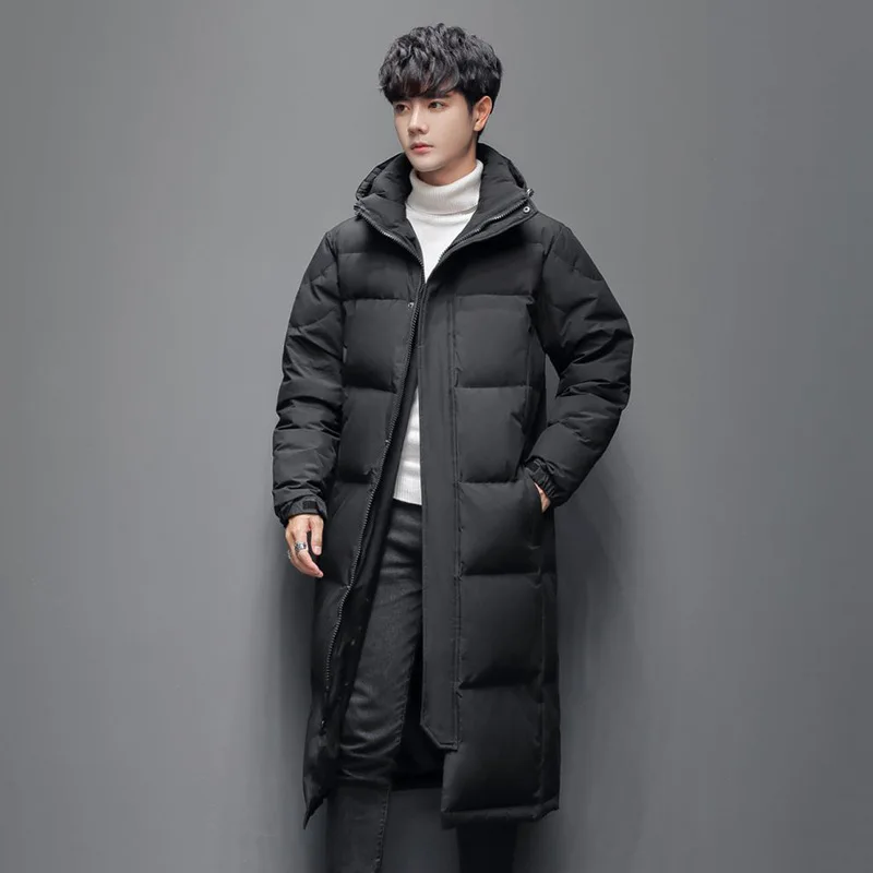 Male and female lovers down jacket new winter Korean version of the trend of youth leisure fashion hooded medium long coat