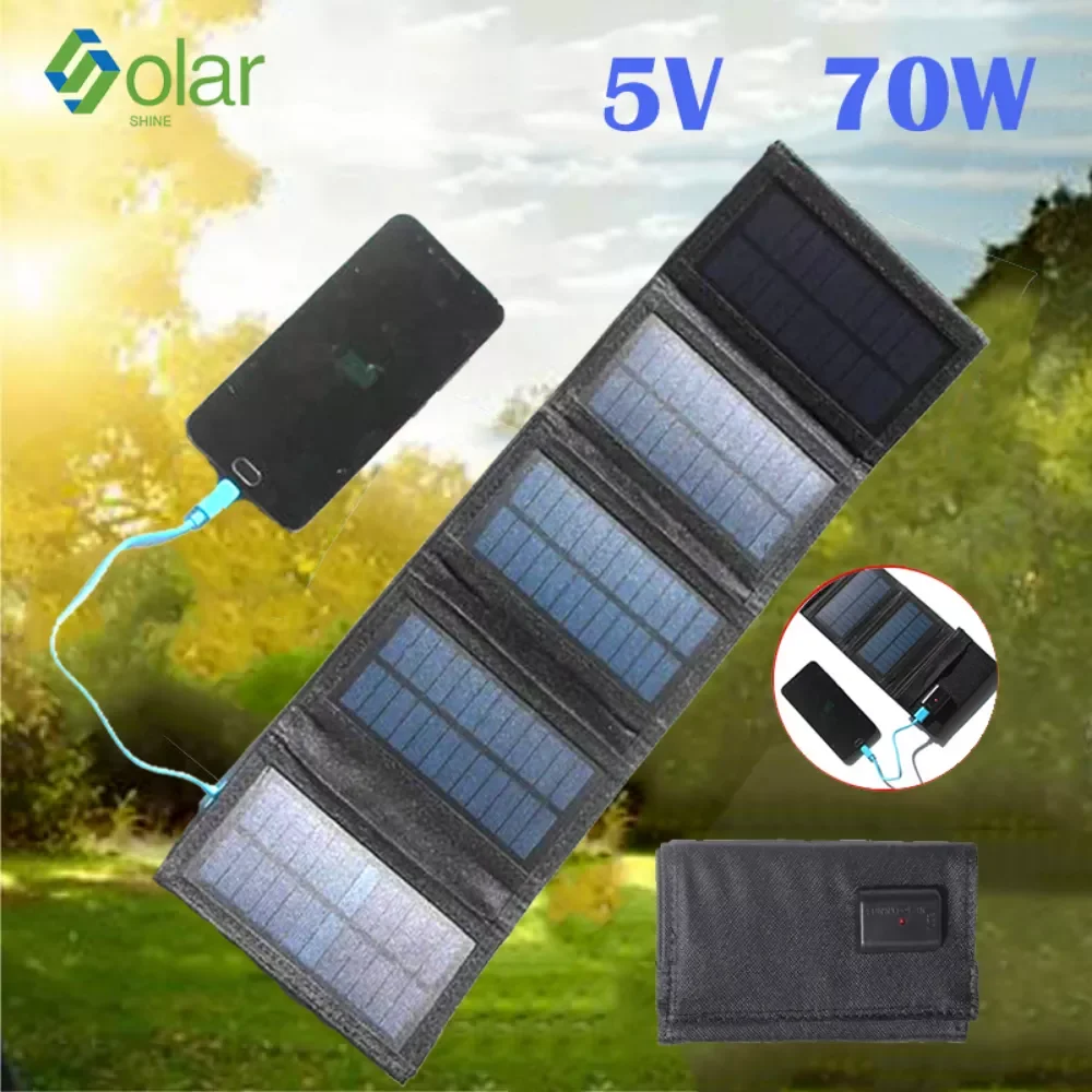 

NEW2023 70W Foldable USB 5v Solar Panel Cell Portable Folding Waterproof Plate Outdoor Mobile Phone Power Battery Charger Travel