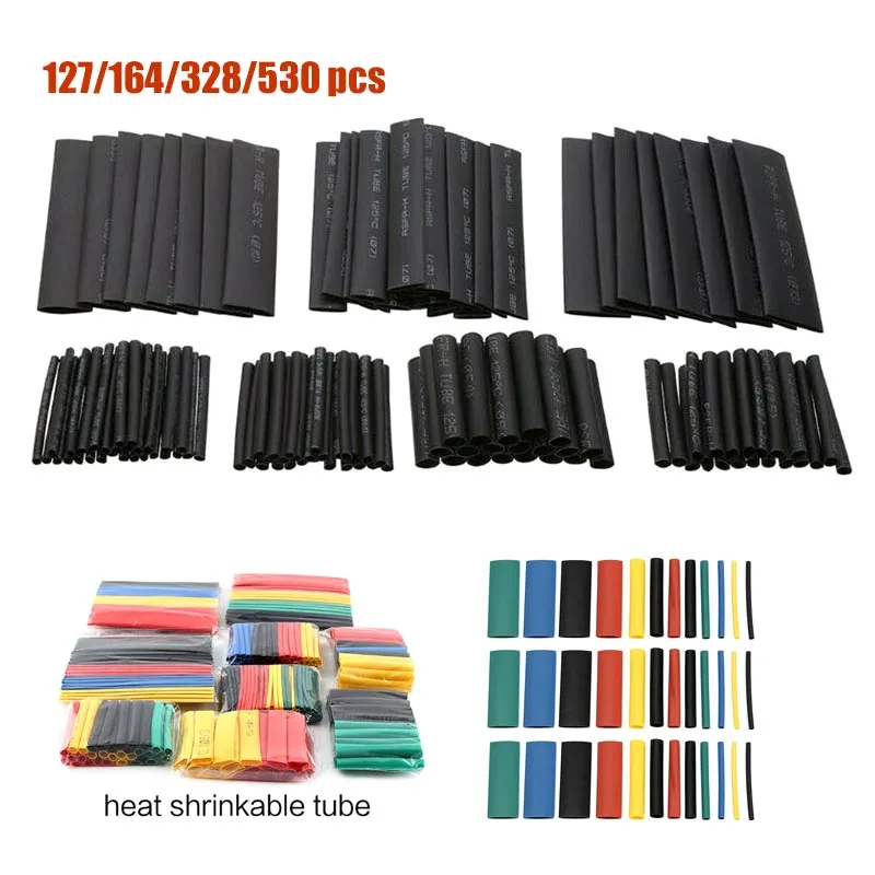 

127/530 Pcs Black Heat Shrink Sleeving Tubing Tube connectors Assortment Kit Wrap Cable Electrical Connection Electrical Wire