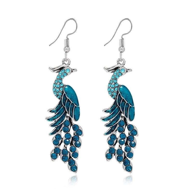 

Ethnic Style Vintage Crystal Peacock Drop Earrings For Women Retro Boho Rhinestone Tassel Dangle Long Earrings Fashion Jewelry
