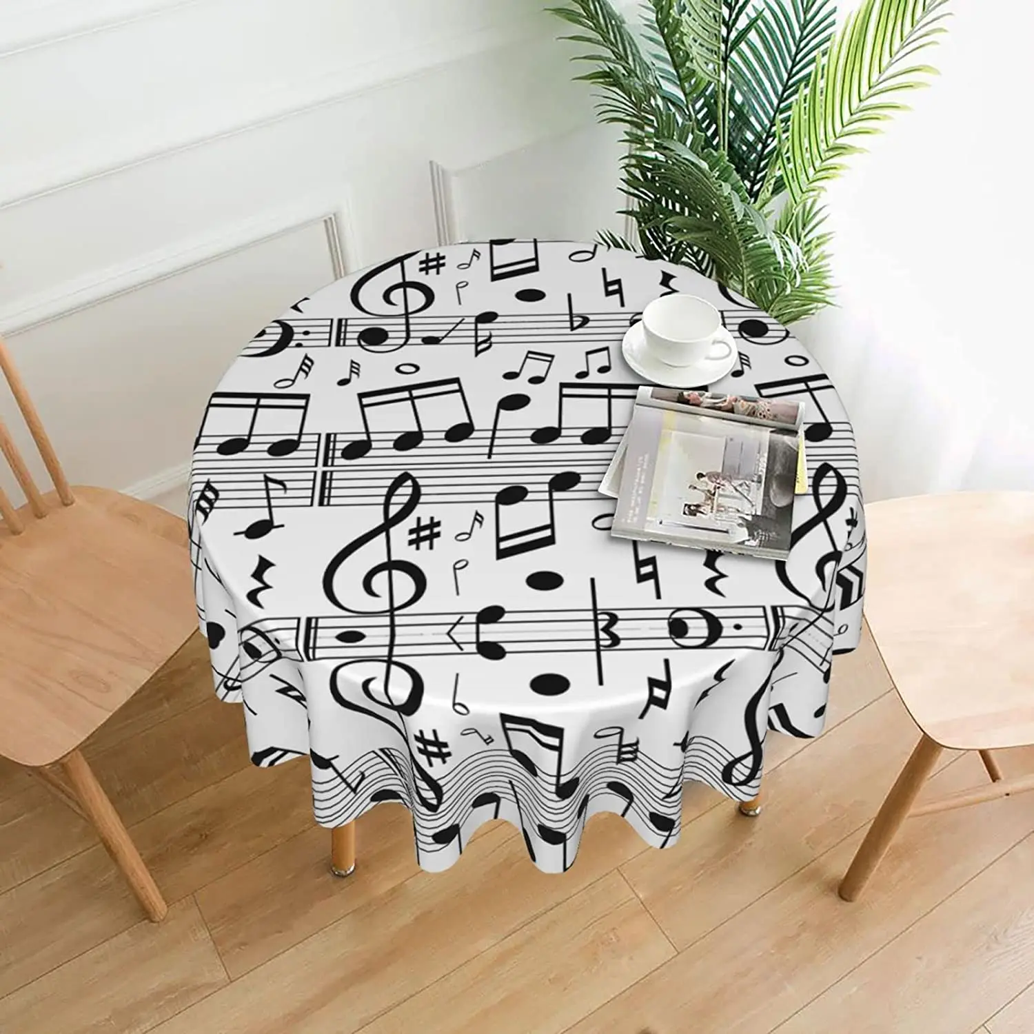 

Music Notes Round Tablecloth Wrinkle Resistant Decorative Table Cover for Kitchen Dining Parties Outdoor