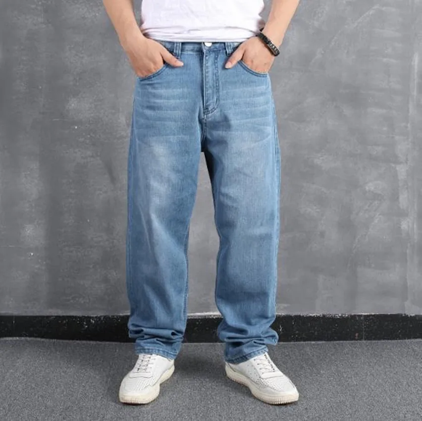 Jeans Men Fashion Streetwear Hip-hop Cotton Loose Stretch Straight Wide Leg Pants Comfortable Breathable Work Daily Trousers
