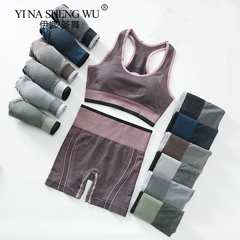 

Yoga Shorts Fitness Sports Bra Suit Seamless Women Tracksuit Yoga Top High Waist Sports Shorts 2 Piece Set Gym Workout Crop Top
