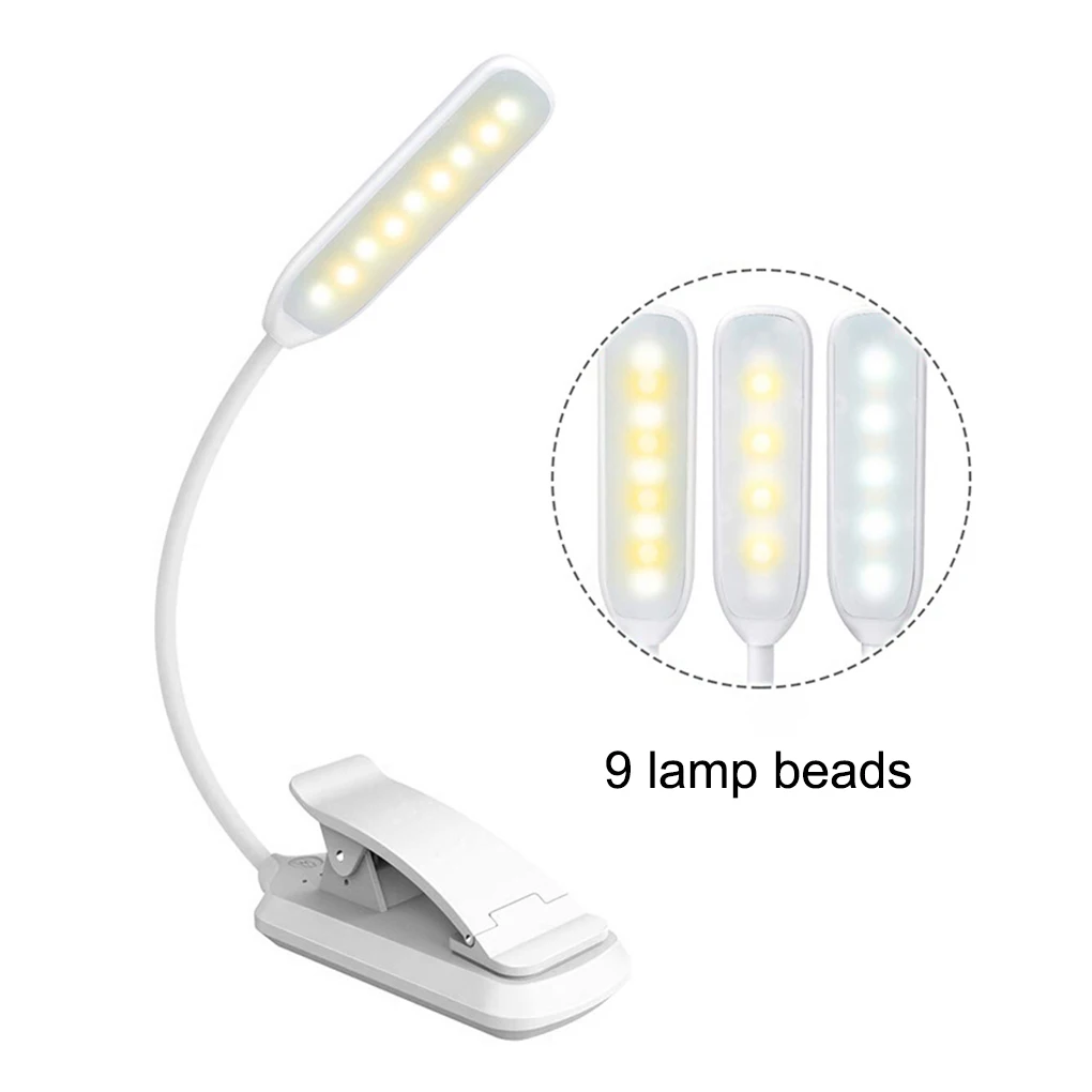 

Регулируемый прикроватный светодиодный светильник для чтения с зажимом, настольная лампа с теплым белым светом для студентов, пластиковый ...