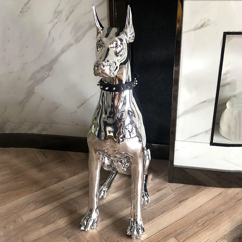 

Modern Art Home Decoration Electroplating Dog Statue Interior Living Room Floor Resin Decor Fashion Sculpture Animal Figurines