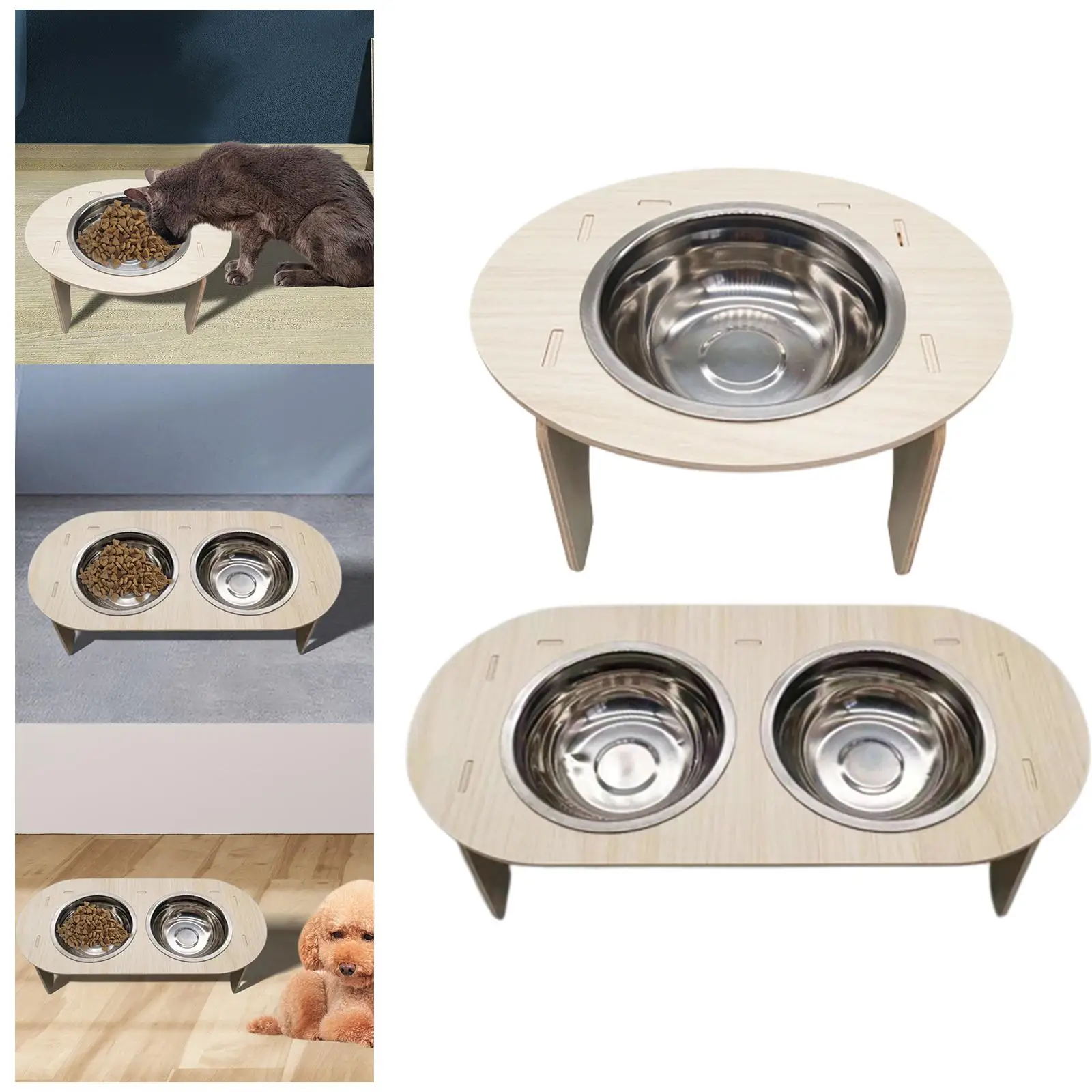 Деревянная поднимающаяся миска для щенков и кошек подставка съемная с гладкой
