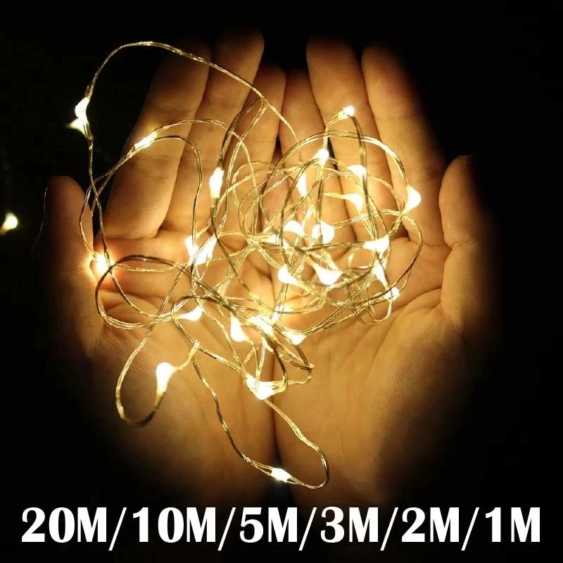 

2M 5M 20M 200 LEDS Starry String Battery Lights Fairy Micro LED Transparent Copper Wire for Party Christmas Wedding 9 Colors