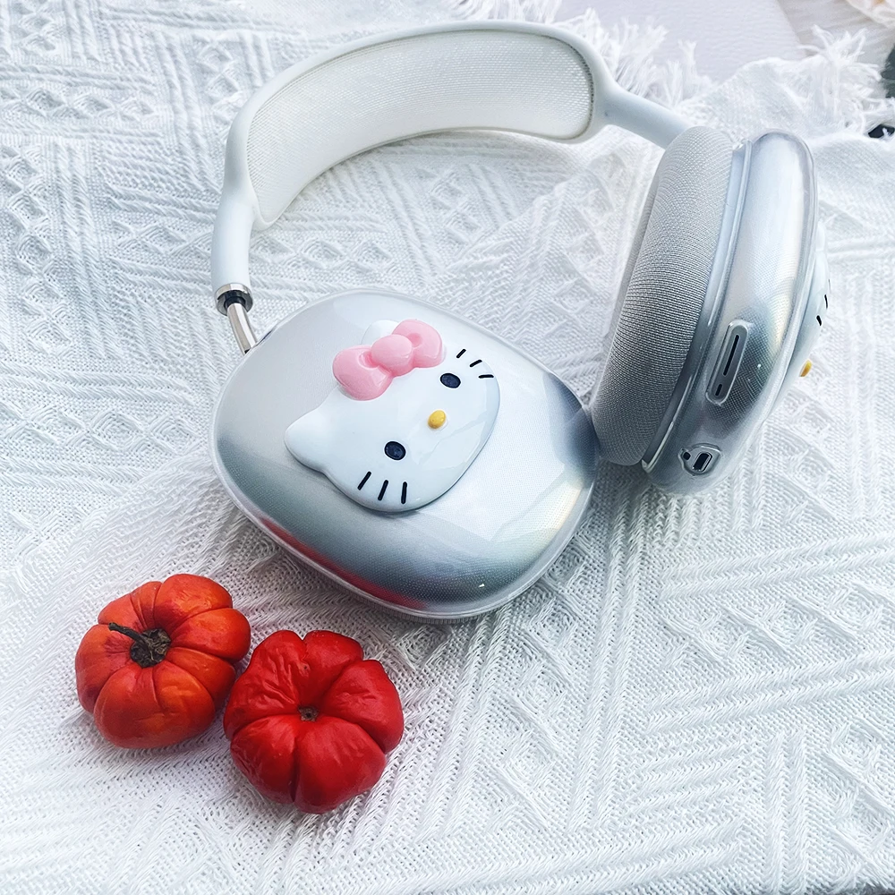 Милый прозрачный чехол для наушников Apple Airpods Max защитный с 3D мультяшным розовым