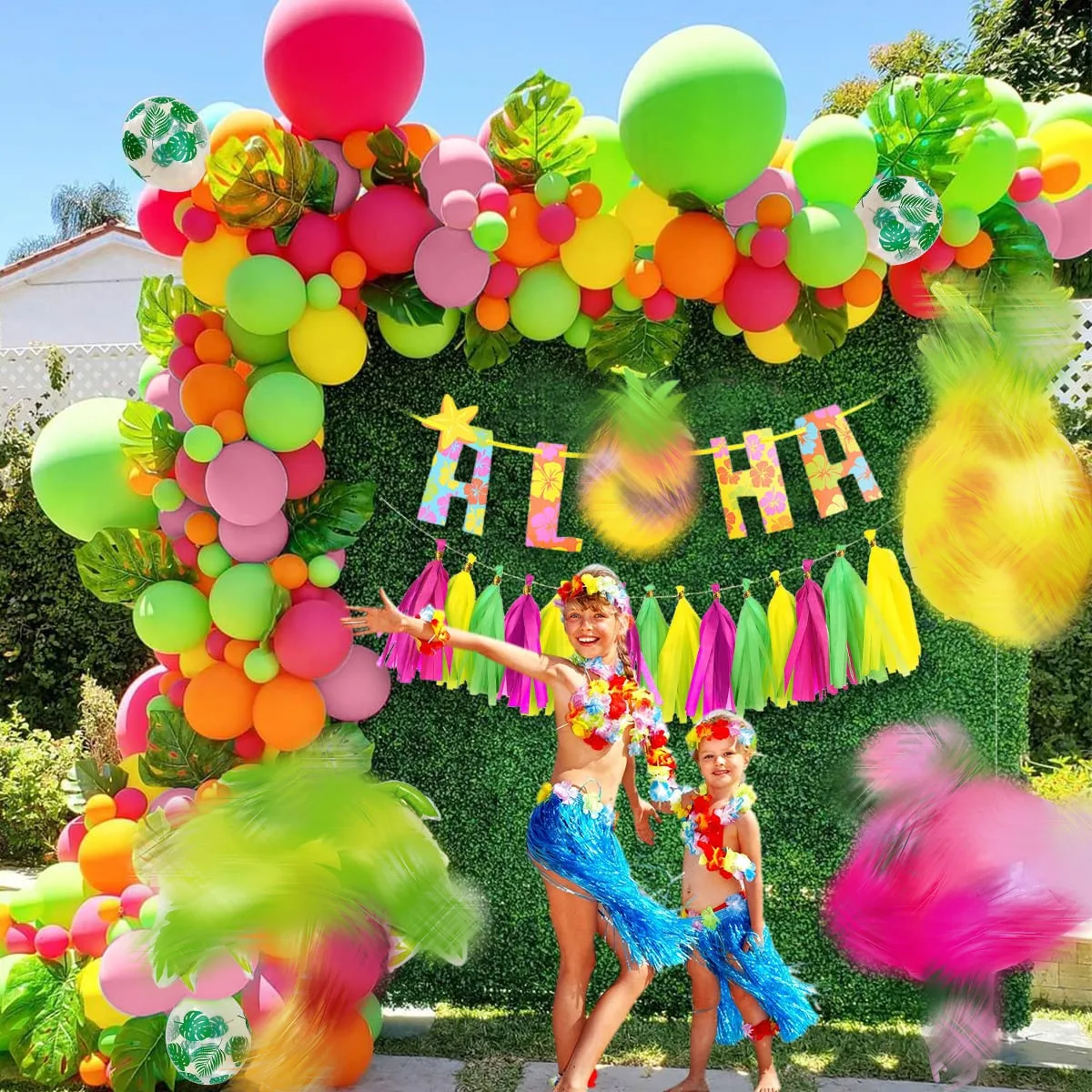 

Hawaiian Party Decorations Tropical Party Decorations Set Summer Hawaiian Theme Party Decorations with Large Flamingo Balloons B