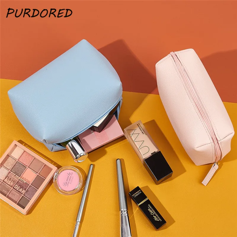 

PURDORED 1 Pc Solid Color Makeup Bag for Women Waterproof Zipper Travel Cosmetic Bag Beauty Case Toiletry Bags Bolsa Feminina