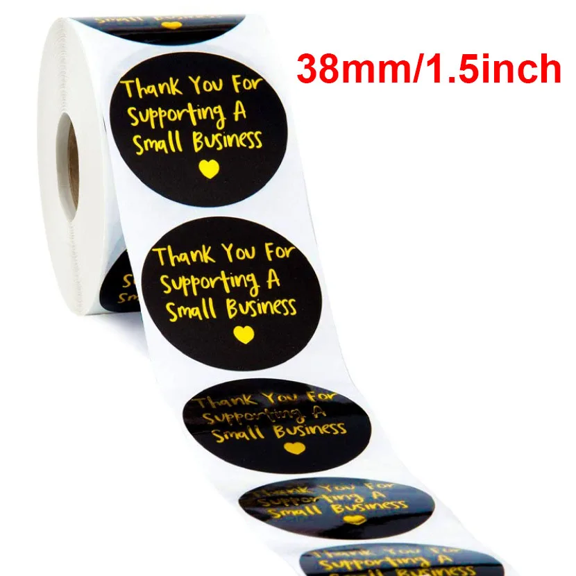 

500pcs/Roll Thank you for supporting my business stickers 38mm Black Gold Foil small shop handmade sticker labels