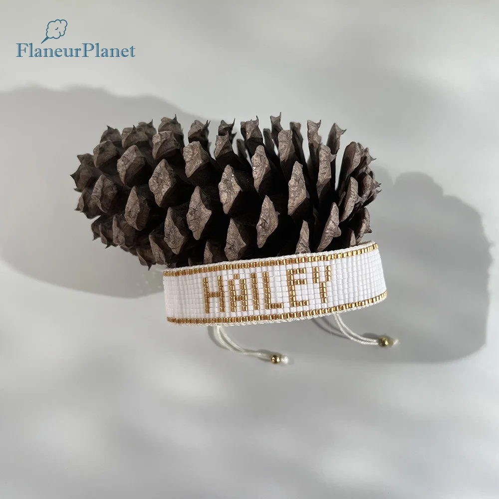 

FlaneurPlanet Boho Style White Gold Personalized Bracelet For Women Mom Loom Bead Handwork Gift