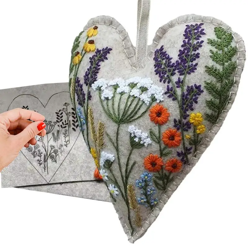 

Flower Embroidery Kit Stamped Flower Embroidery Set Heart Shape Beginners Diy Supplies For Friends Family Relatives Neighbors