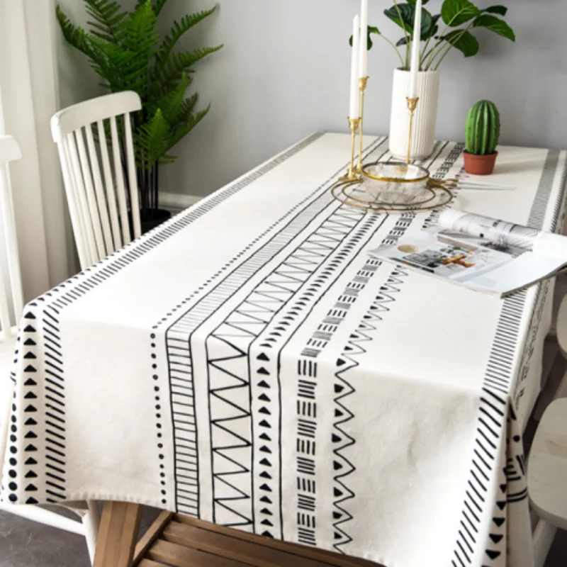 

Nordic household cotton linen fabric black random geometric series table cloth simple and versatile cover cloth
