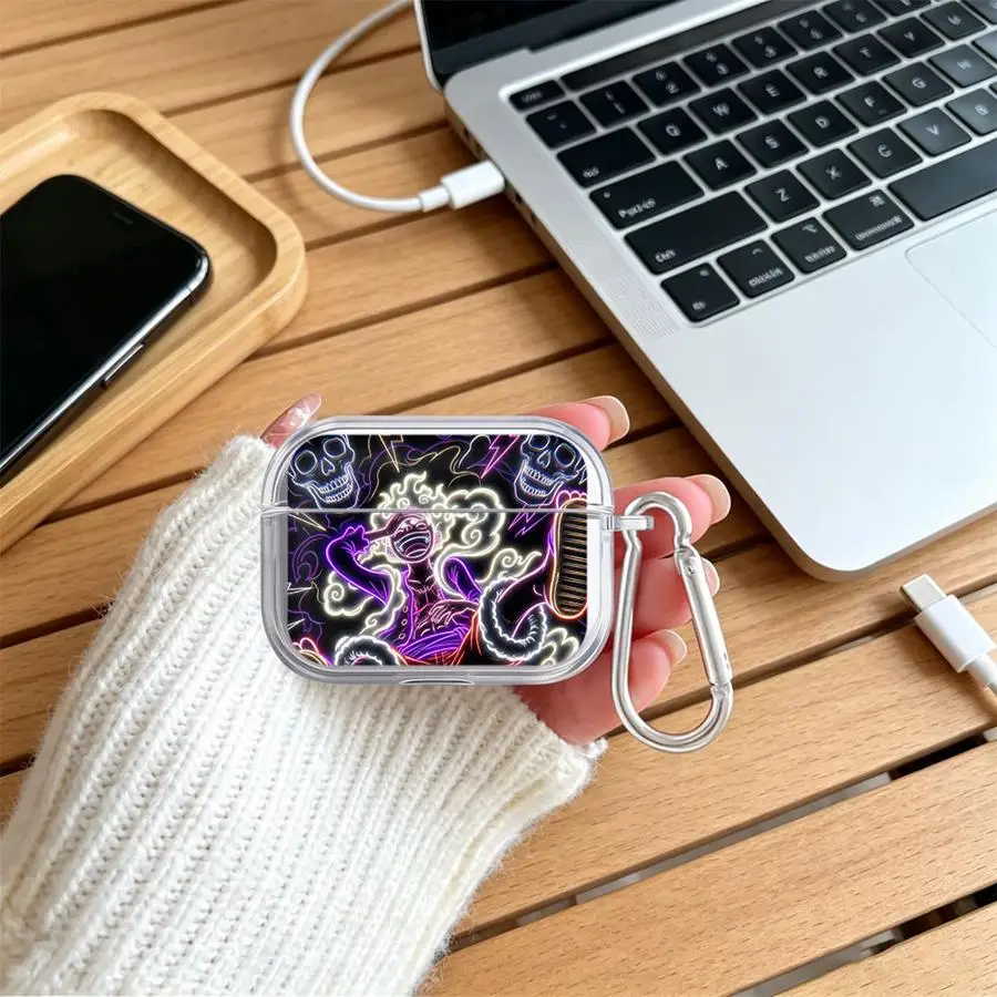 Фото Прозрачные чехлы для наушников AirPods Pro 2, Pro3, 1, 4, 3 с аниме-дизайном One Piece №5