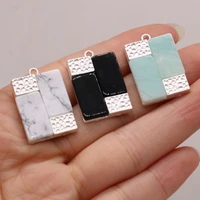agate turquoise stone natural gem shell rectangular alloy pendant charm jewelry makingdiy necklace earring accessory gift18x26mm