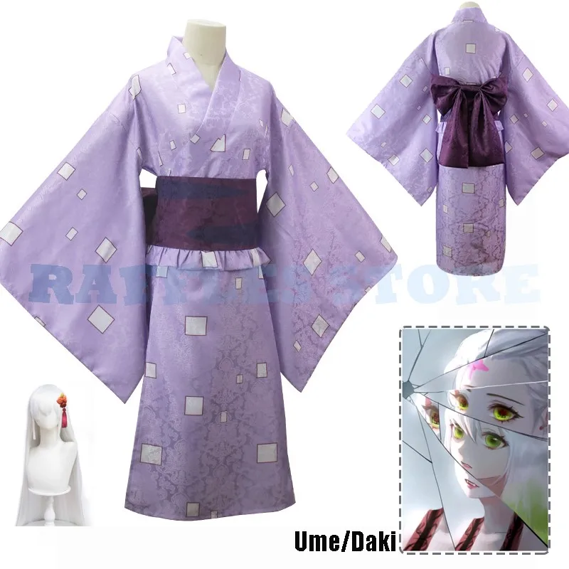 

Demon Slayer Daki Ume Cosplay Costume Wig Hairpins Shabana Ume Daki Young White Hair Anime Kimetsu No Yaiba Upper Rank Six