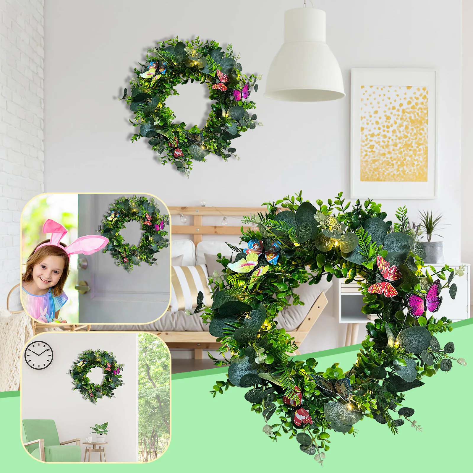 

Forsythia Simulation Butterfly Garland Spring Decoration Hotel Restaurant Door Bunny Wreath Attachment Wire for Hanging Wreaths