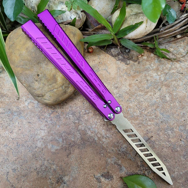 

Not Sharp D2 Blade Theone Falcon Butterfly Practice Knife Throwing Purple Handle Beast Camping Survival Outdoor EDC Tool Gifts