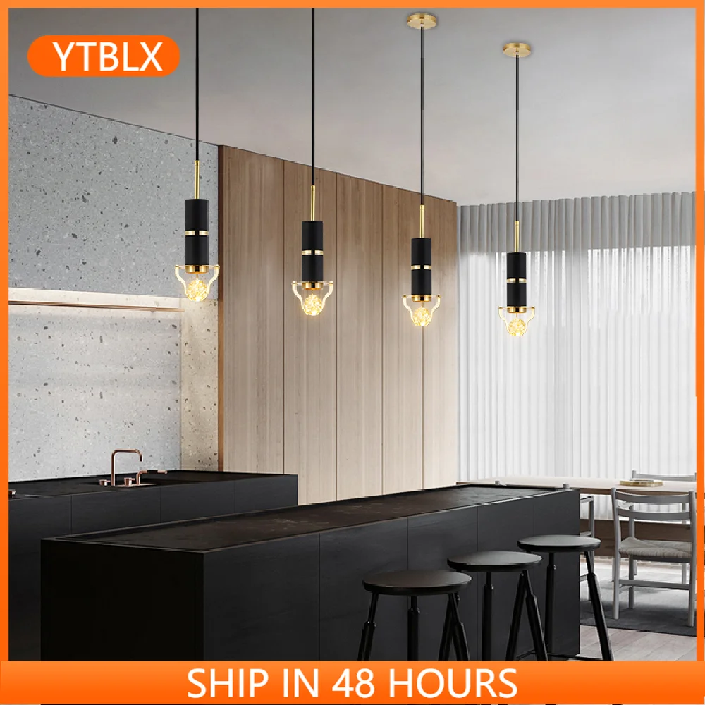 

Nordic Simple LED Pendant Light White Or Black Bedroom Bedside Hanging Lamp Crystal Glass Luxury Restaurant Coffee Shop Fixtures