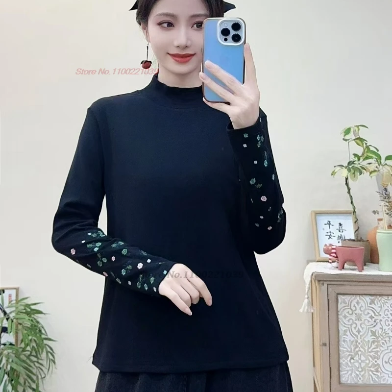 2024 китайская традиционная рубашка на флисовой подкладке национальная цветочная