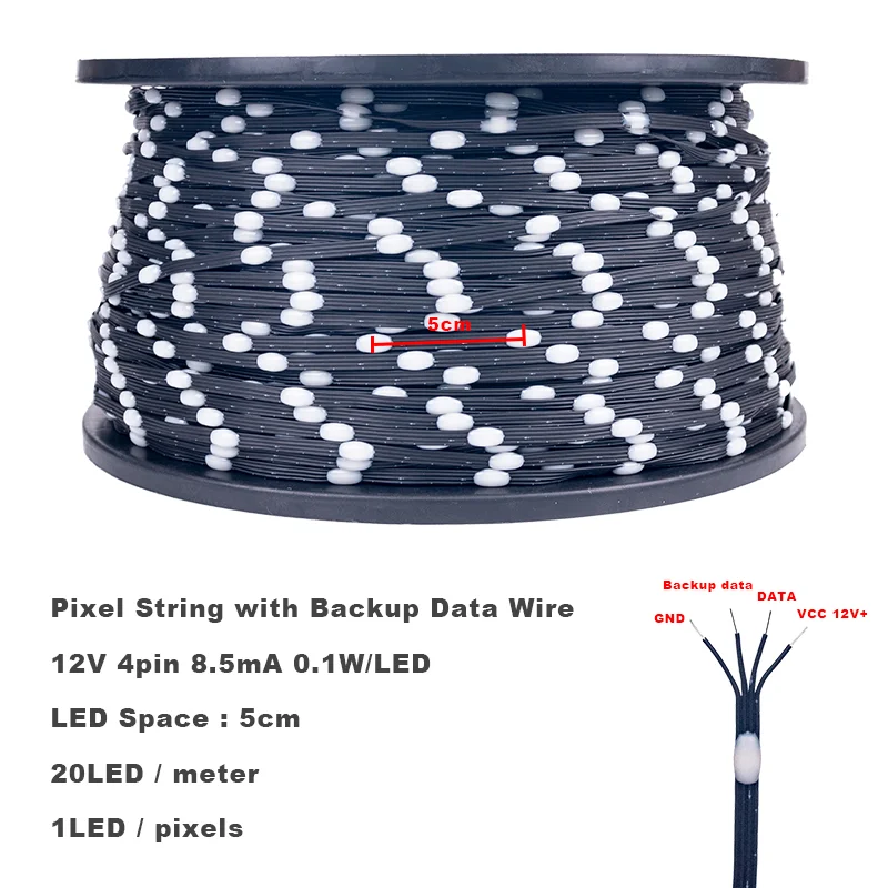 

12V 4pin WS2815 Seed Pixel Light 4 Wires with Backup Data Wire Individually Addressable RGB Dreamcolor Christmas Fairy Lights