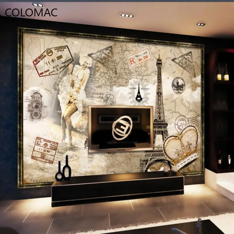 

Colomac Custom 3D Wallpaper Romantic Map Retro Living Room Dining Room Corridor Coffee Shop TV Background Mural Dropshipping