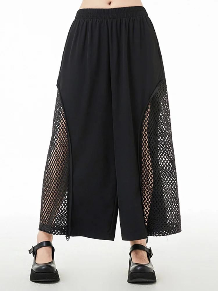 [EAM] Синие сетчатые широкие брюки с высокой эластичной резинкой на талии новые