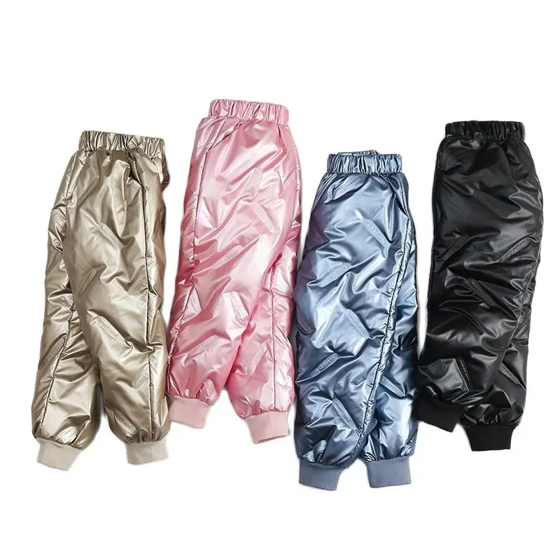 

Winter Boys Down Pants Kids Teens 2021 New Fashion Shiny Toddler Warm Thicken Trousers Children Clothing Baby Girls Down Pants