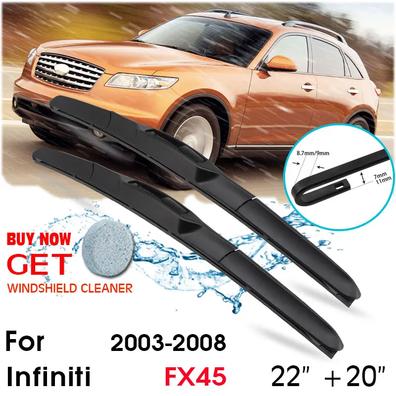 

Car Wiper Blade Front Window Windshield Rubber Silicon Refill Wipers For Infiniti FX45 2003-2008 LHD/RHD 22"+20" Car Accessories
