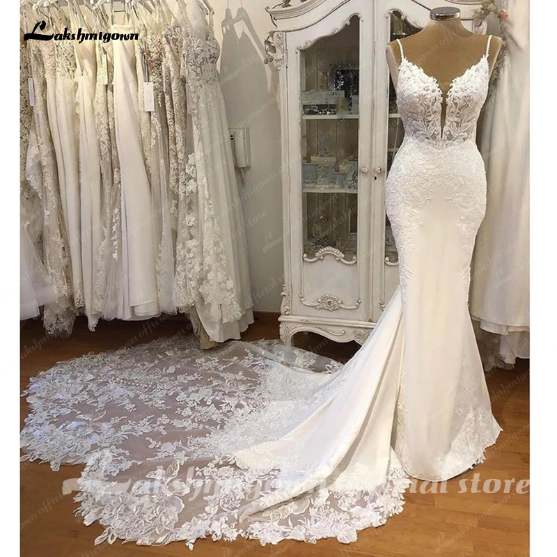 

Lakshmigown Robes Satin Spaghetti Straps Wedding Dress 2023 Robe Princesse Mermaid Bridal Dress Lace Wedding Gowns