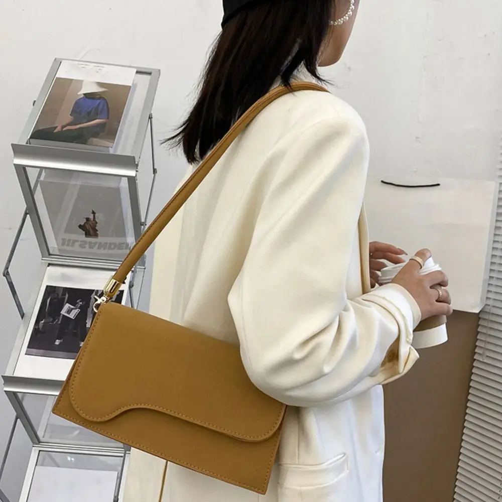 

Solid Color Shoulder Bag PU Leather Underarm Bag Stylish Handbag for Women Girls