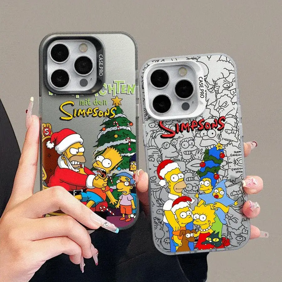 Colored Silver Case for Apple iPhone 11 13 15 Pro Max 12 14 XR X XS Shockproof Protective Phone Cover Christmas Funny Simpsons