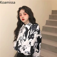 koamissa 2022 sping printed blouse woman clothes turn down collar long sleeve office lady shirt tops female casual loose blouses