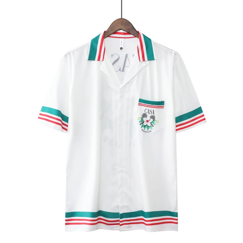 2023 Casablanca Tennis Flowers Stripes Men Women Short Set T Shrt Hawaii Beach Style Suit Hip Hop Shirt Shorts Couple Suit Casa