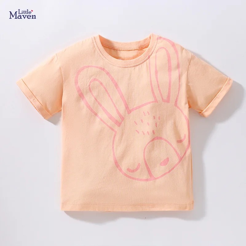 

HIBYHOBY/2023 г. Летняя одежда для девочек хлопковая футболка Топы с принтом кролика, Детская Повседневная Удобная дышащая одежда для детей, От 2 д...