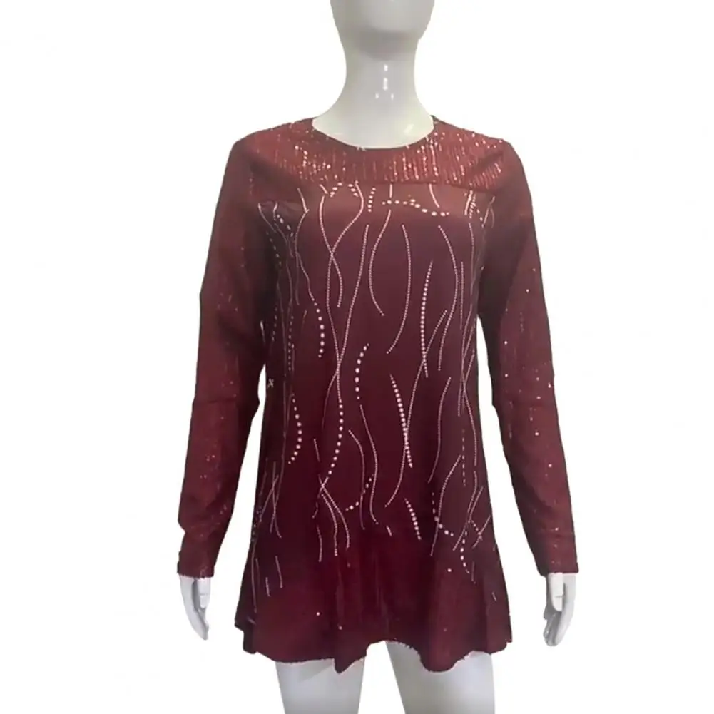 Женский Весенний Топ С Круглым Вырезом Блестящая Свободная Повседневная Блузка