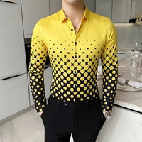 gradient polka dot print shirts for men summer long sleeve slim casual shirt male clothing streetwear social party tuxedo blouse