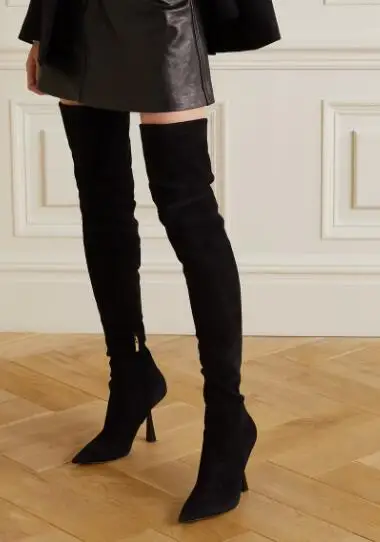 

UVRCOS Black Suede Over the Knee Boots Pointed Toe Sexy Thigh High Boots Autumn Runway Long Boots
