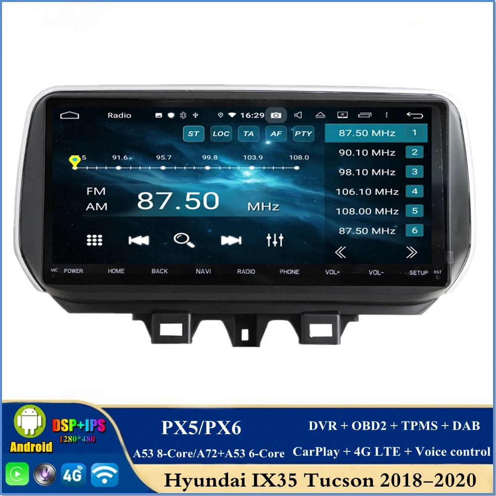 

128G ROM DSP 10.25" PX6 Android 10 Car Radio DVD GPS Bluetooth 5.0 WIFI Video Player for Hyundai IX35 Tucson 2018 2019 2020