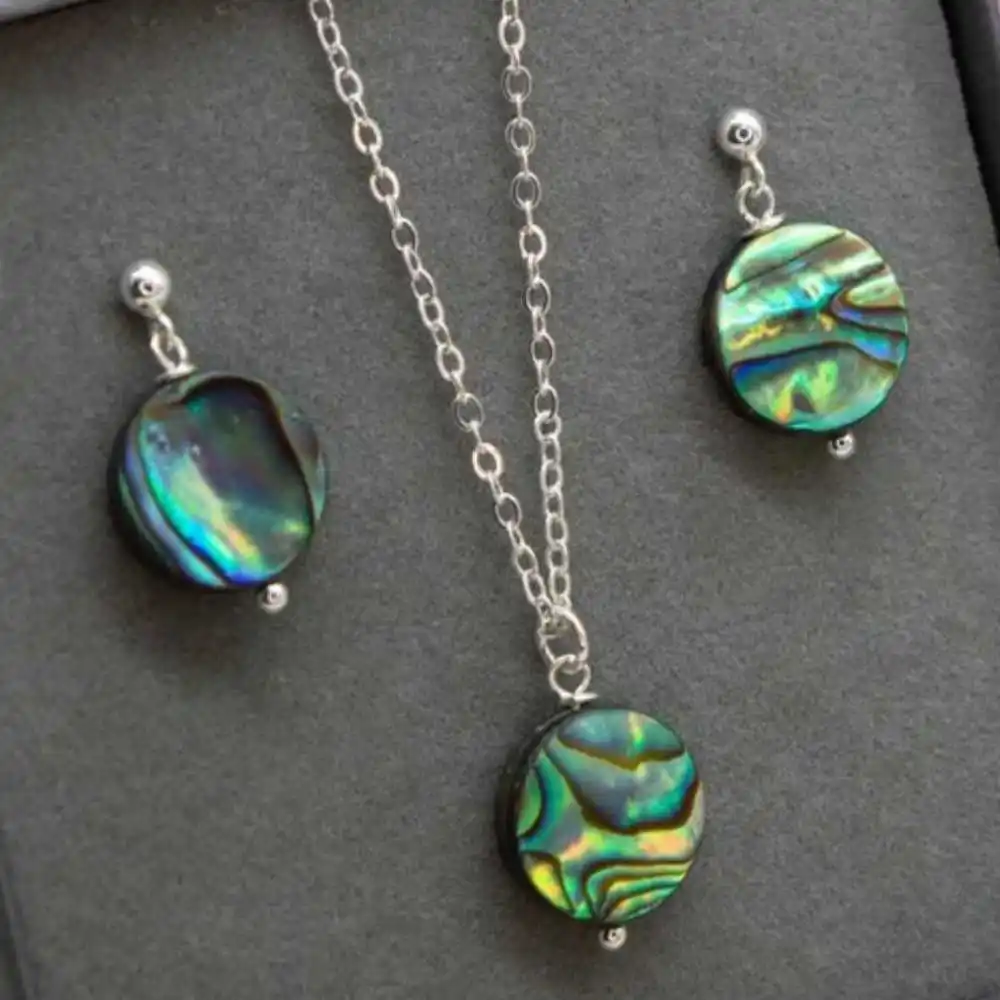 

Fashion Natural Abalone fillet pendant Earrings Set Necklace Fashion New Dragon Silver Gifts Stainless Unisex Gift Gemstone
